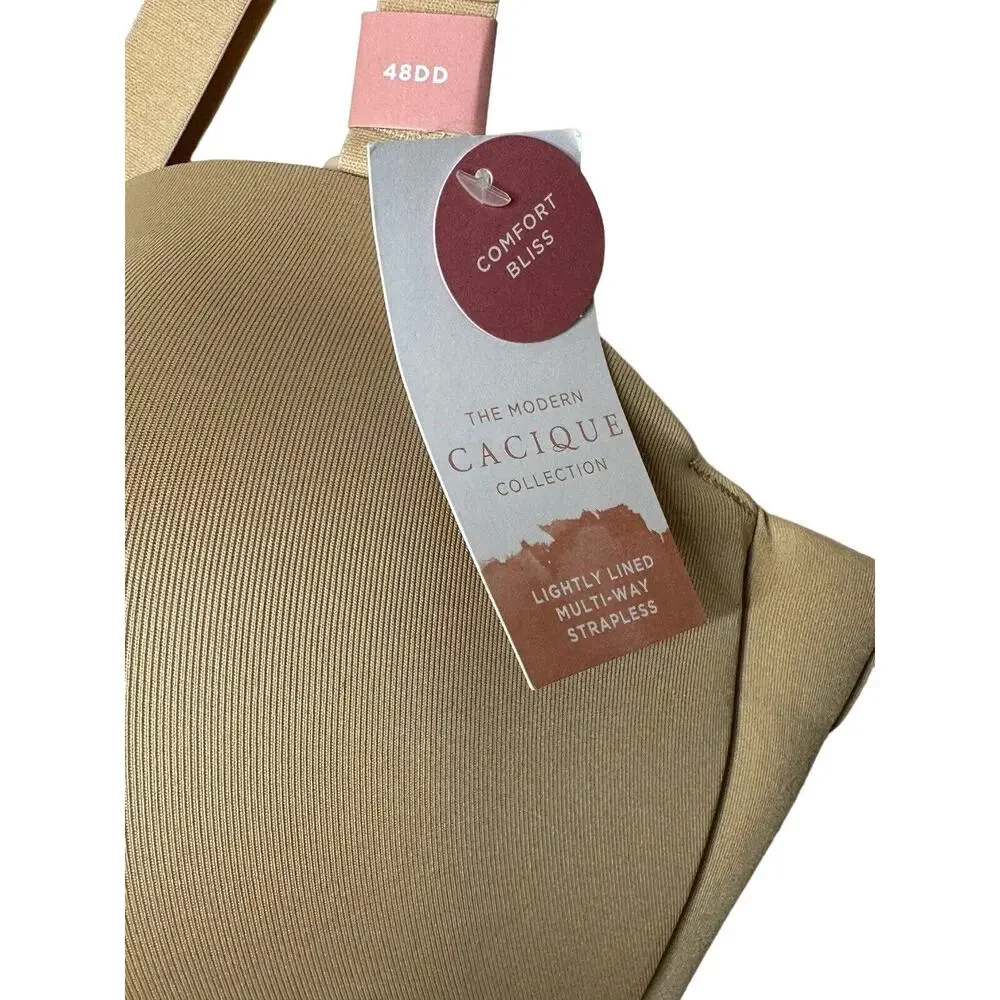 NWT Cacique Womens Comfort Bliss Bra 48DD Lightly Lined Multi Way Strapless Cafe
